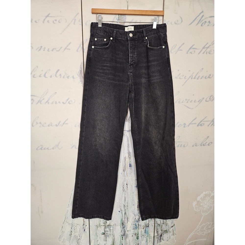 NWOT MIKUTA The Black Loose Jean 26 Faded High Rise Button Fly Scandi Edgy